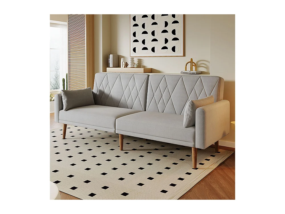 Canapé convertible droit deux places avec fonction couchage canapé-lit en velours gris clair