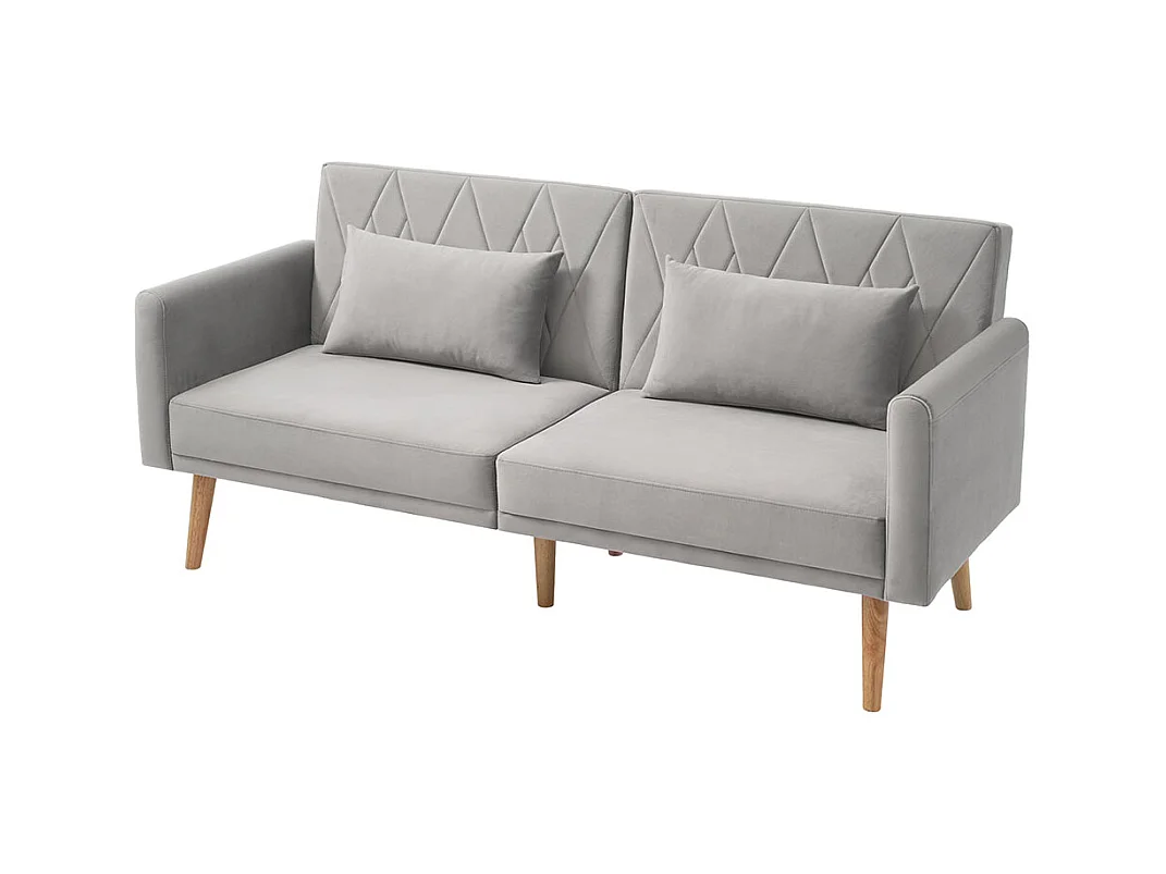 Canapé convertible droit deux places avec fonction couchage canapé-lit en velours gris clair