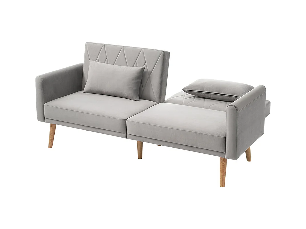 Canapé convertible droit deux places avec fonction couchage canapé-lit en velours gris clair