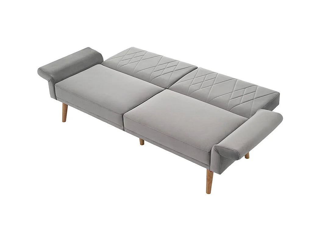 Canapé convertible droit deux places avec fonction couchage canapé-lit en velours gris clair