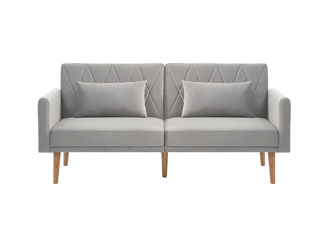 Canapé convertible droit deux places avec fonction couchage canapé-lit en velours gris clair