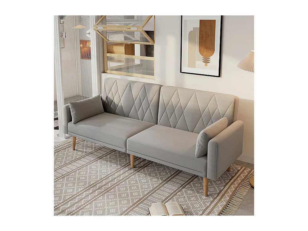 Canapé convertible droit deux places avec fonction couchage canapé-lit en velours gris clair