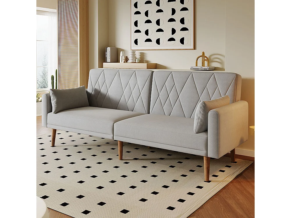 Canapé convertible droit deux places avec fonction couchage canapé-lit en velours gris clair