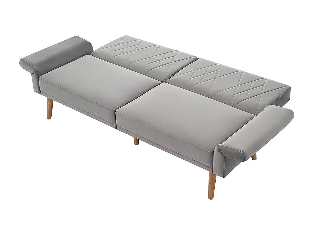 Canapé convertible droit deux places avec fonction couchage canapé-lit en velours gris clair