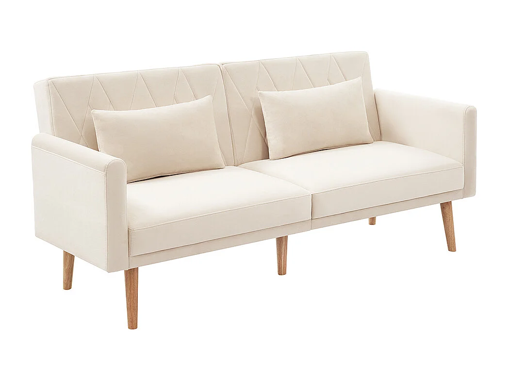 Canapé convertible droit deux places avec fonction couchage canapé-lit en velours beige