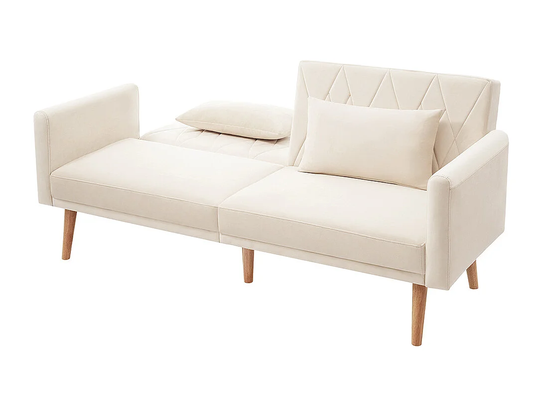 Canapé convertible droit deux places avec fonction couchage canapé-lit en velours beige