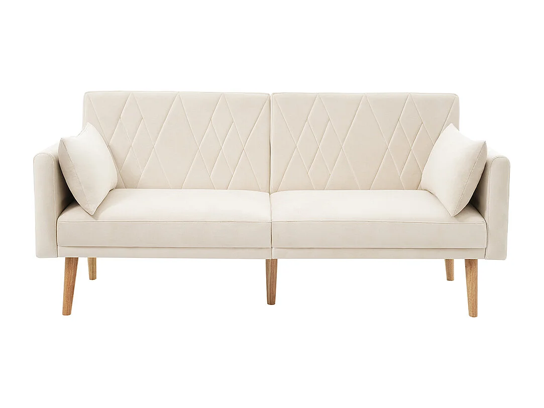 Canapé convertible droit deux places avec fonction couchage canapé-lit en velours beige