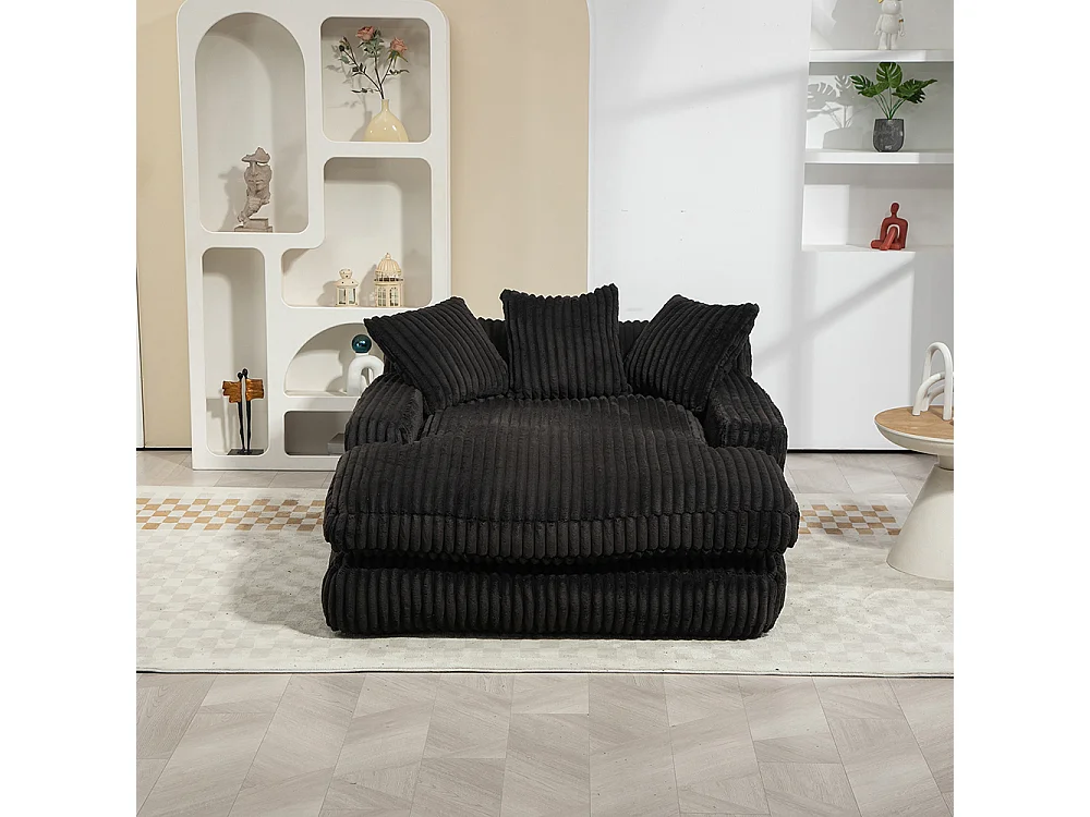 Canapé 1 place velours côtelé cloud couch 3 coussins moelleux salon bureau noir