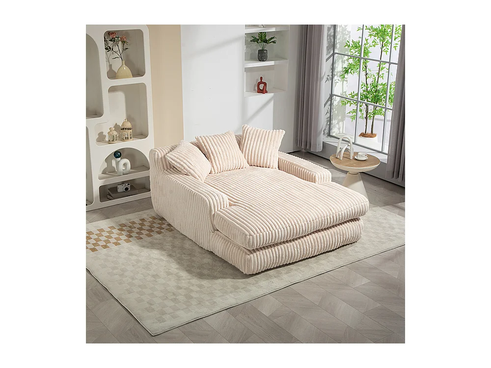 Canapé 1 place velours côtelé cloud couch 3 coussins moelleux salon bureau beige