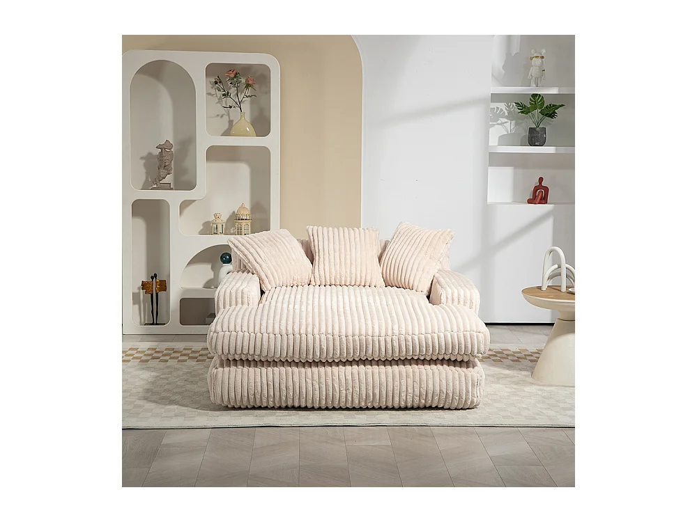 Canapé 1 place velours côtelé cloud couch 3 coussins moelleux salon bureau beige