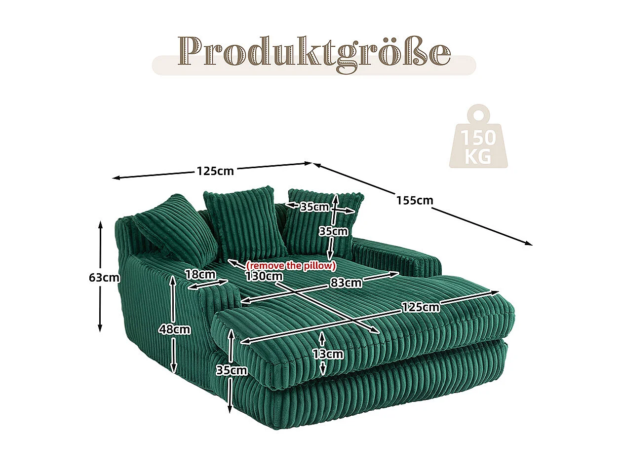 Canapé 1 place velours côtelé cloud couch 3 coussins moelleux salon bureau émeraude