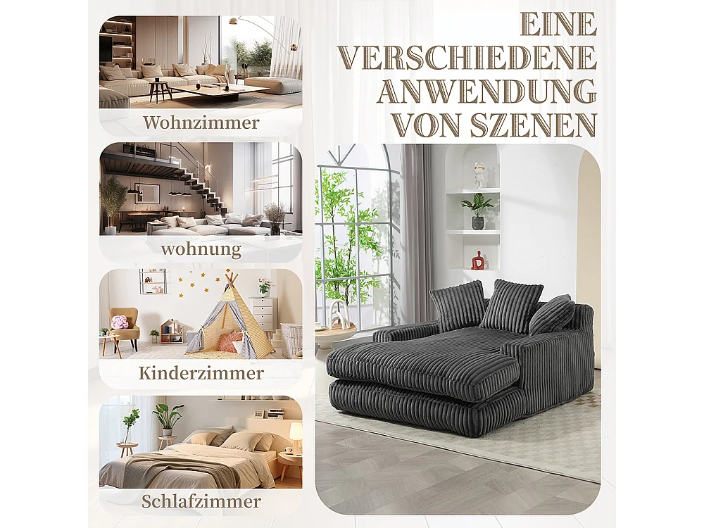 Canapé 1 place velours côtelé cloud couch 3 coussins moelleux salon bureau gris foncé