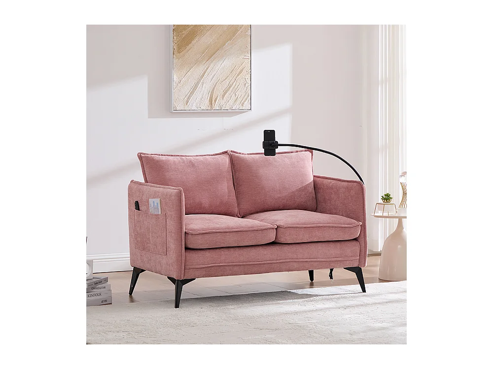 Canapé double moderne tissu poche rangement support téléphone réglable salon balcon rose