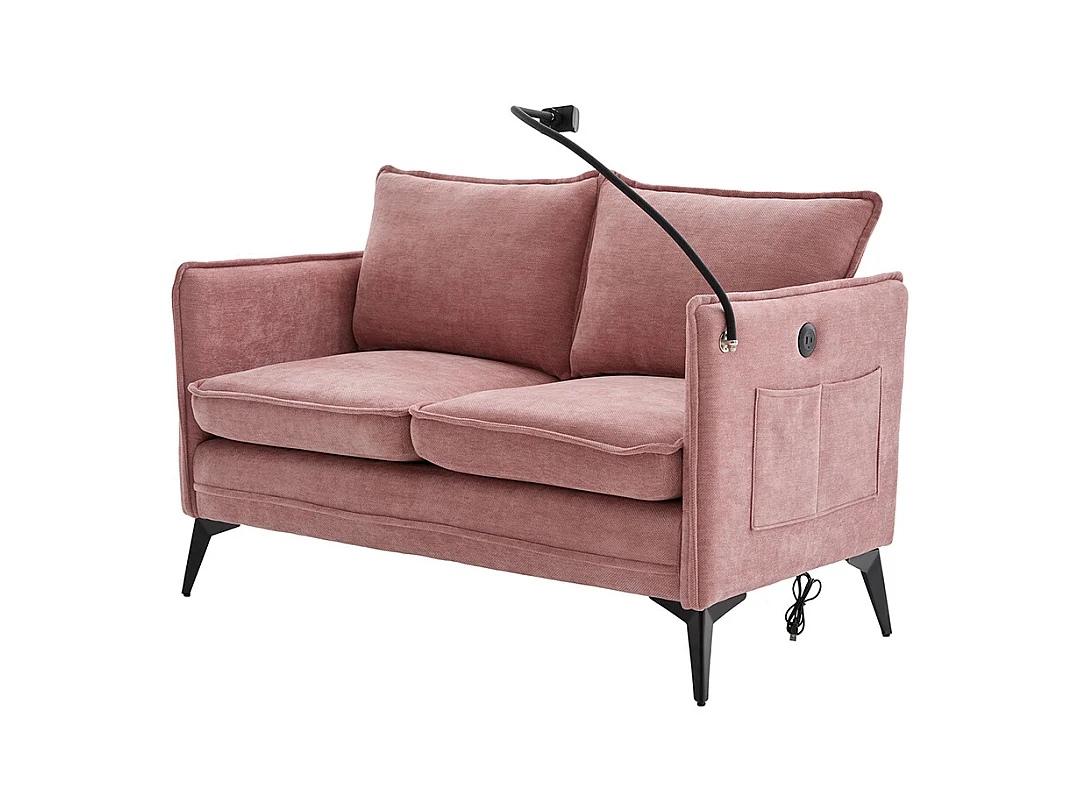 Canapé double moderne tissu poche rangement support téléphone réglable salon balcon rose