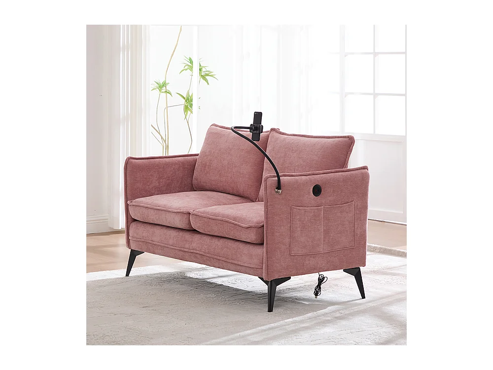 Canapé double moderne tissu poche rangement support téléphone réglable salon balcon rose