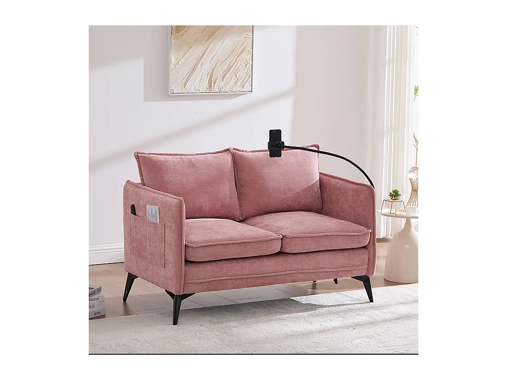 Canapé double moderne tissu poche rangement support téléphone réglable salon balcon rose