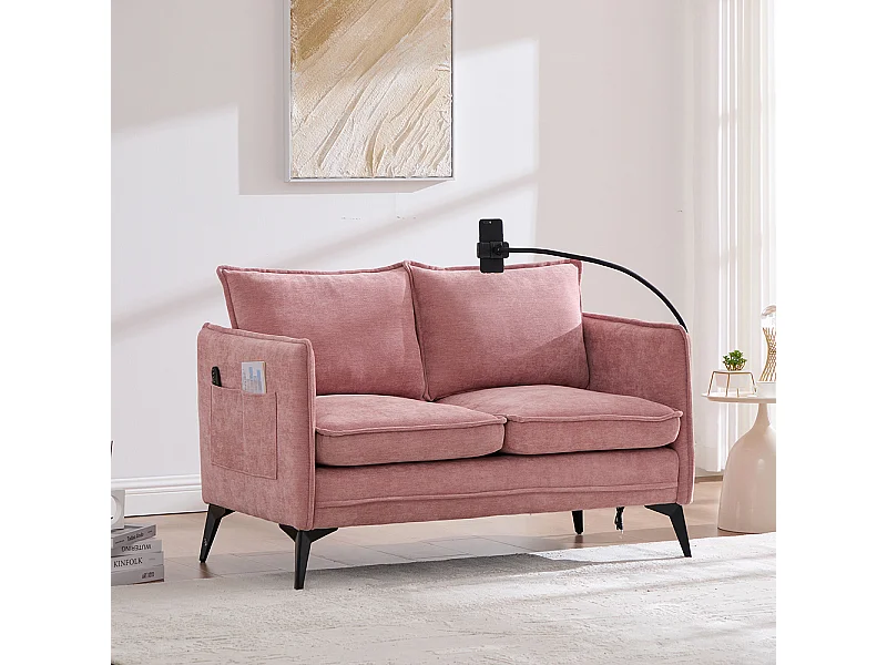 Canapé double moderne tissu poche rangement support téléphone réglable salon balcon rose