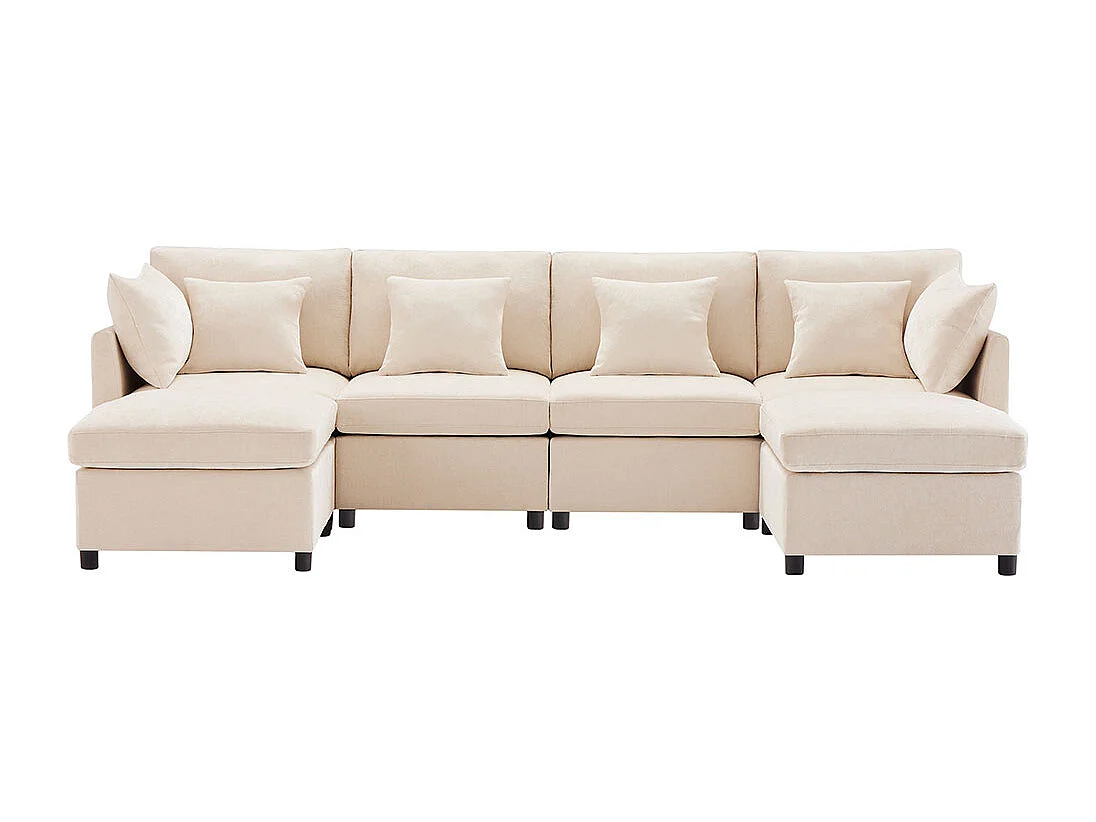 Canape d'angle en tissu chenille avec repose-pieds amovible canapé quatre places canapé d'angle en L canapé en U canapé modulable beige