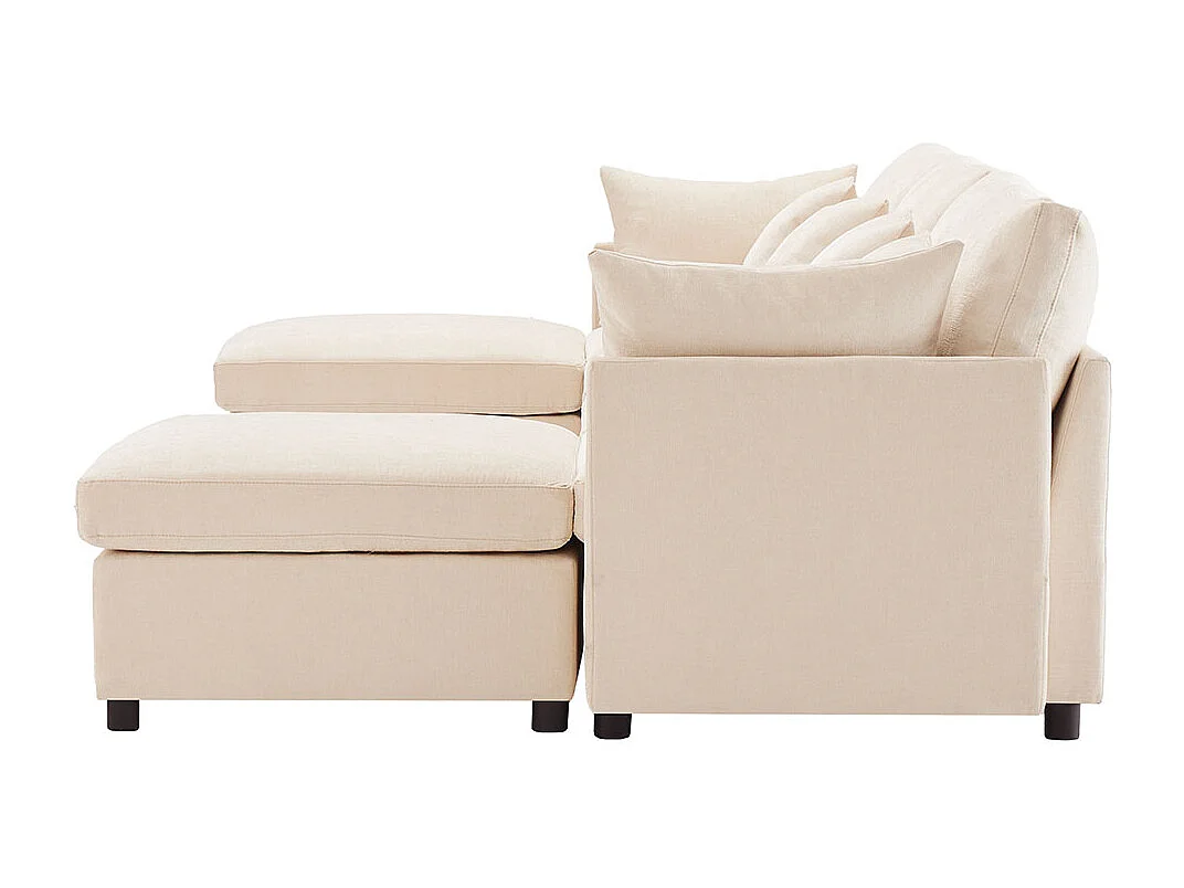 Canape d'angle en tissu chenille avec repose-pieds amovible canapé quatre places canapé d'angle en L canapé en U canapé modulable beige