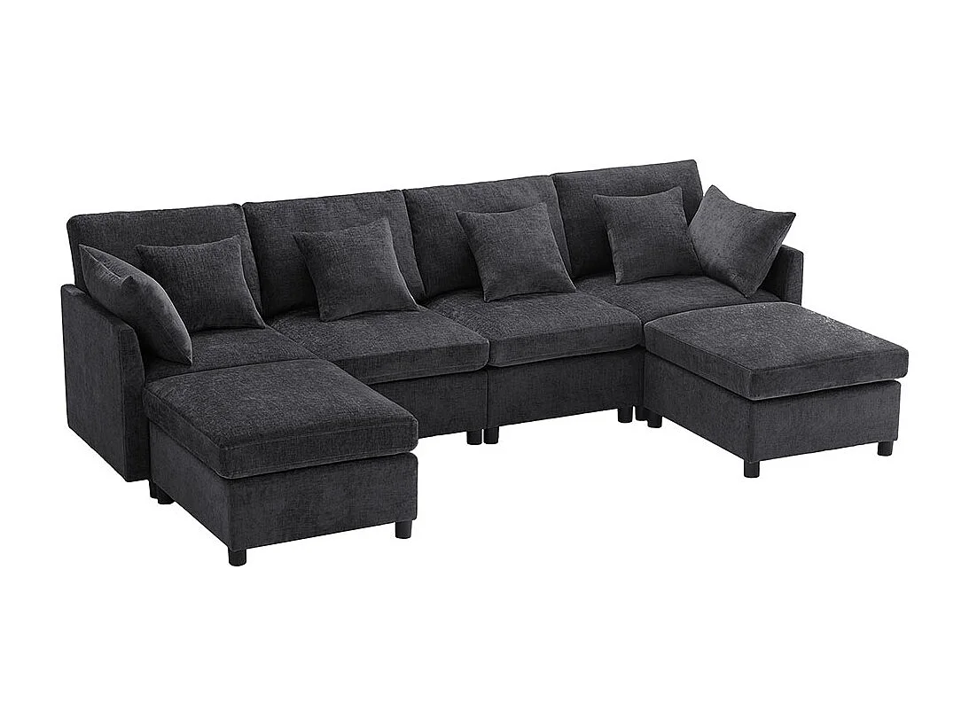 Canape d'angle en tissu chenille avec repose-pieds amovible canapé quatre places canapé d'angle en L canapé en U canapé modulable gris