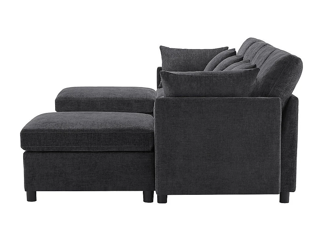 Canape d'angle en tissu chenille avec repose-pieds amovible canapé quatre places canapé d'angle en L canapé en U canapé modulable gris