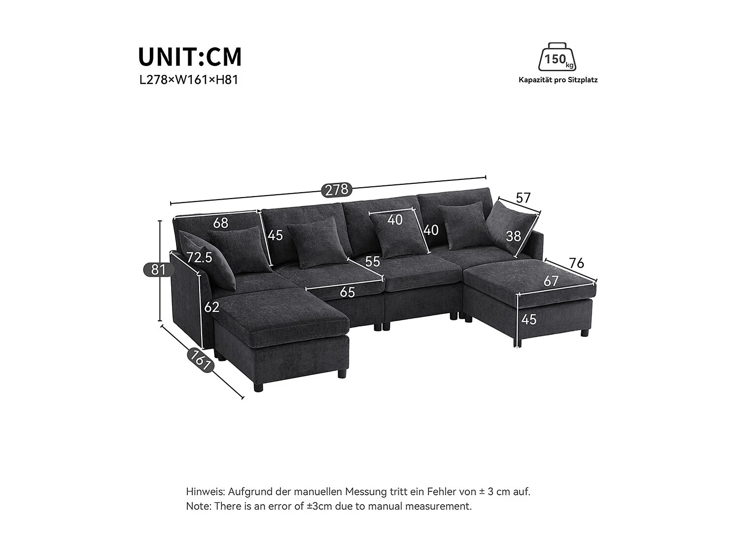 Canape d'angle en tissu chenille avec repose-pieds amovible canapé quatre places canapé d'angle en L canapé en U canapé modulable gris