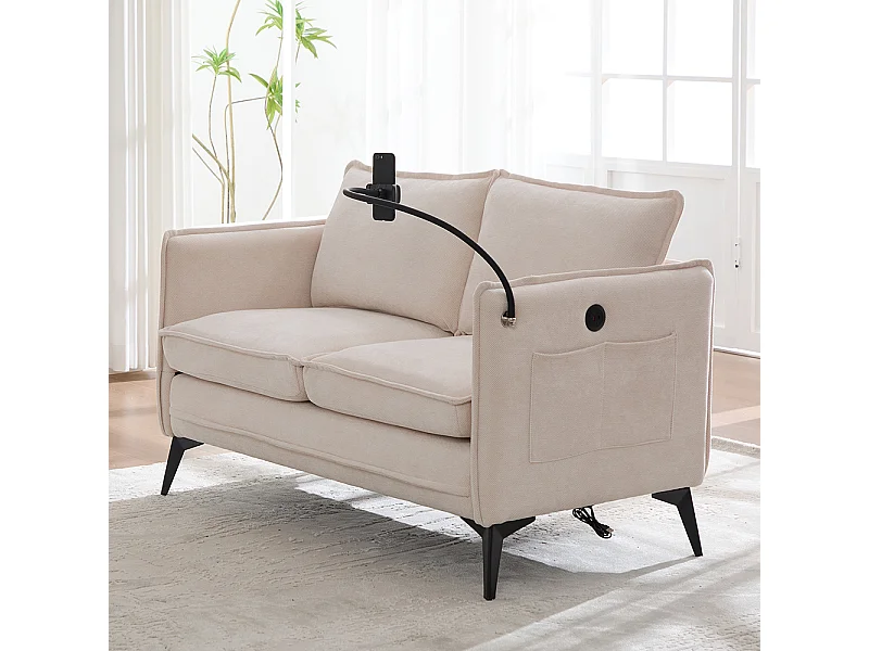 Canapé double moderne tissu poche rangement support téléphone réglable salon balcon beige