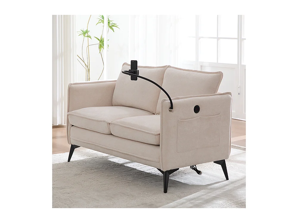 Canapé double moderne tissu poche rangement support téléphone réglable salon balcon beige