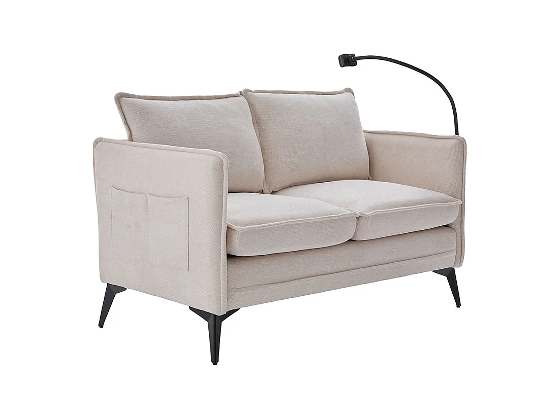 Canapé double moderne tissu poche rangement support téléphone réglable salon balcon beige