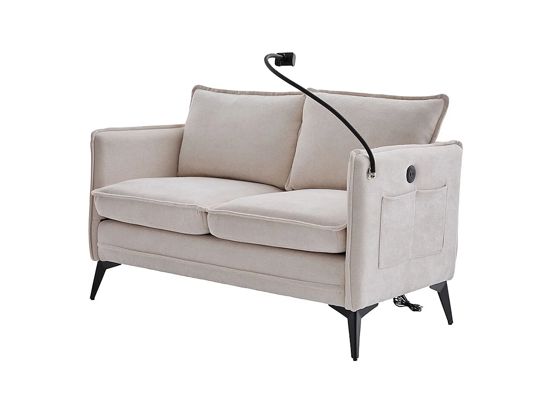 Canapé double moderne tissu poche rangement support téléphone réglable salon balcon beige