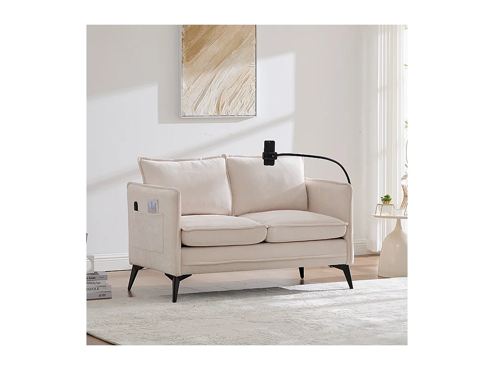 Canapé double moderne tissu poche rangement support téléphone réglable salon balcon beige