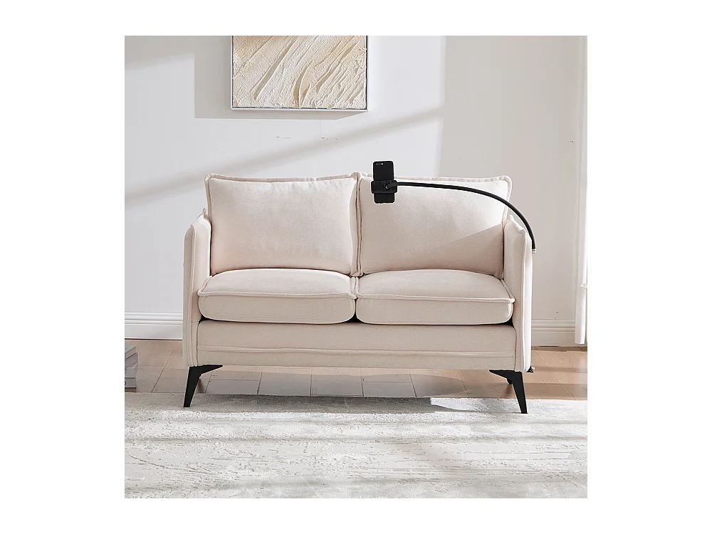 Canapé double moderne tissu poche rangement support téléphone réglable salon balcon beige