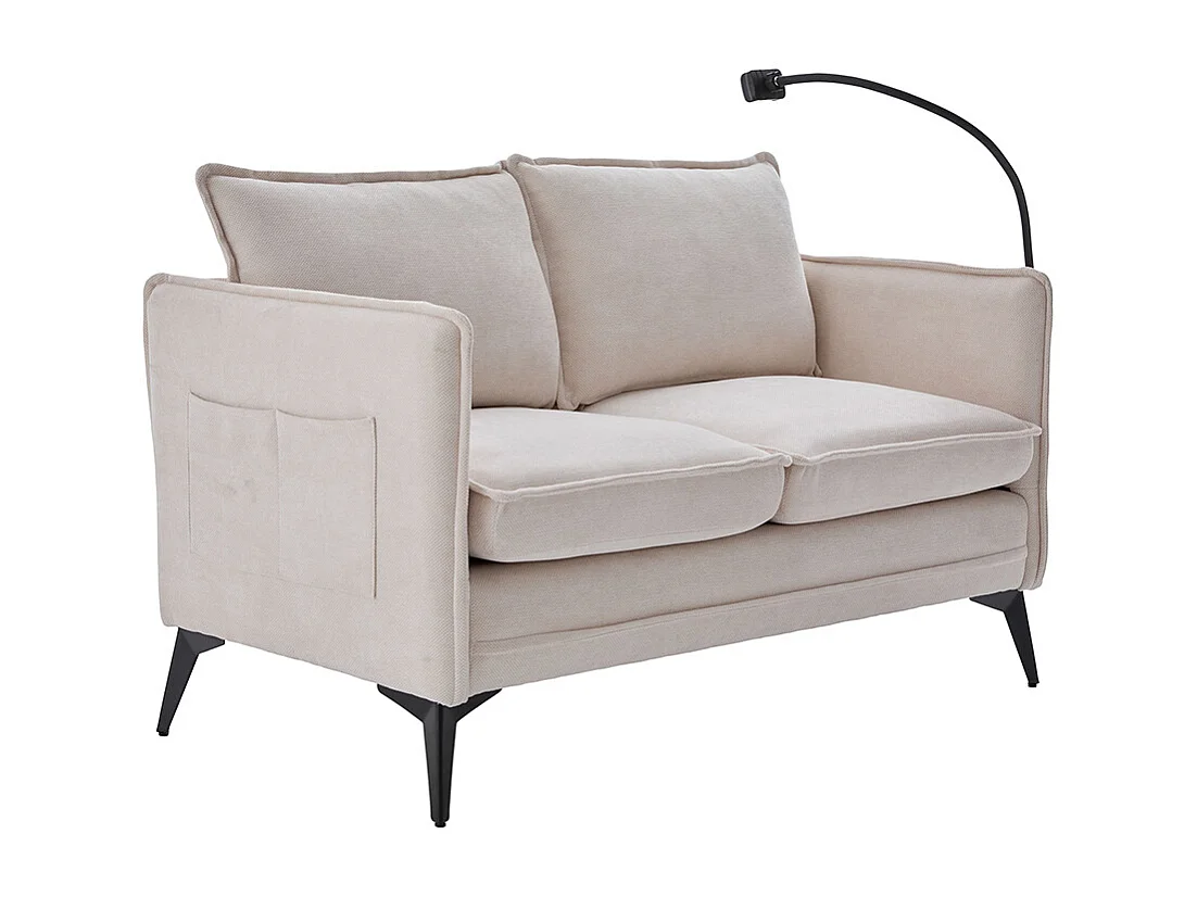 Canapé double moderne tissu poche rangement support téléphone réglable salon balcon beige