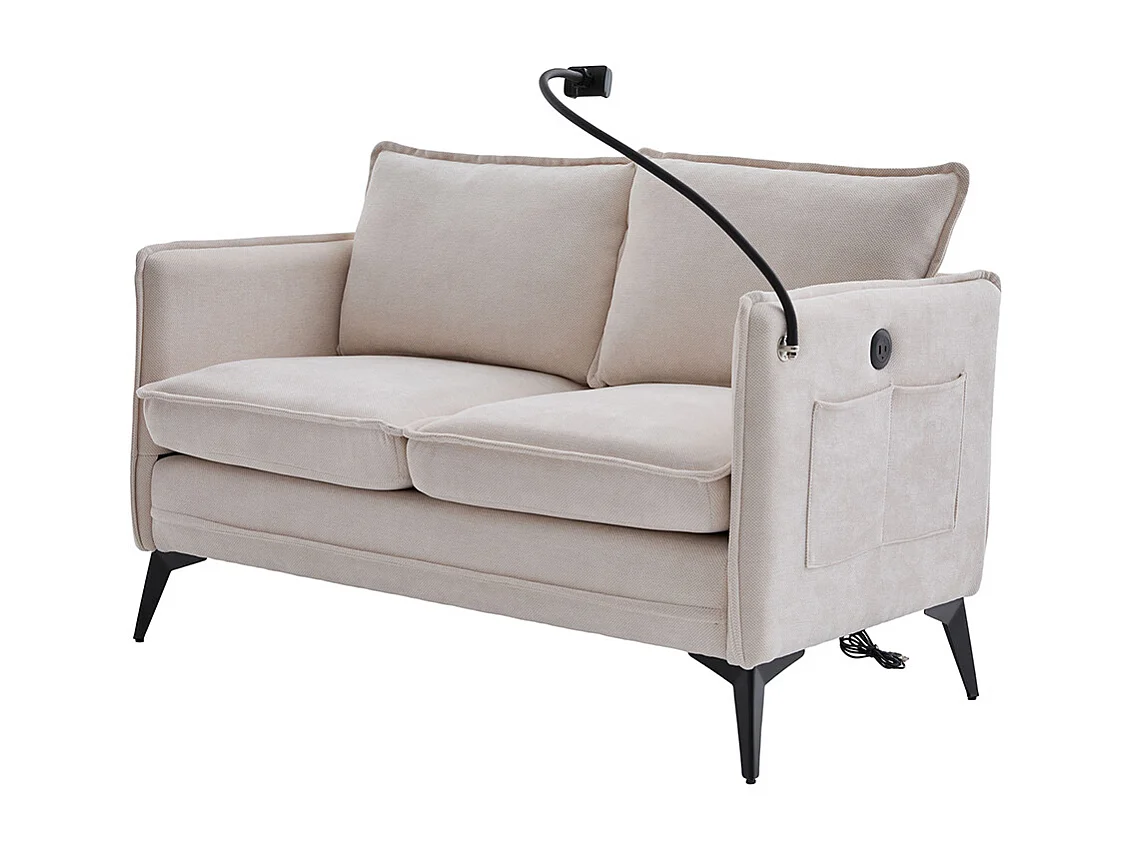 Canapé double moderne tissu poche rangement support téléphone réglable salon balcon beige