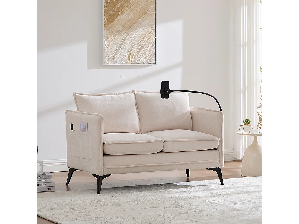 Canapé double moderne tissu poche rangement support téléphone réglable salon balcon beige