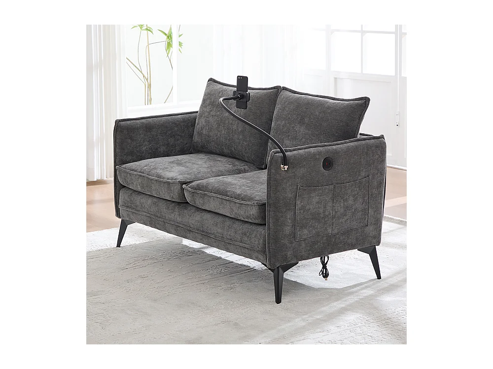 Canapé double moderne tissu poche rangement support téléphone réglable salon balcon gris