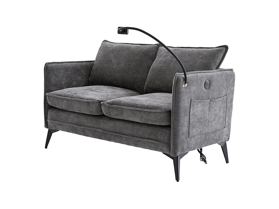 Canapé double moderne tissu poche rangement support téléphone réglable salon balcon gris