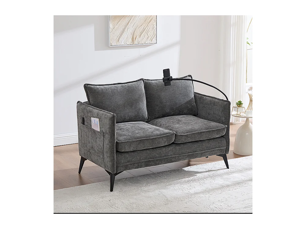 Canapé double moderne tissu poche rangement support téléphone réglable salon balcon gris