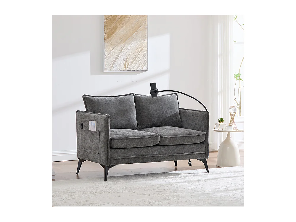 Canapé double moderne tissu poche rangement support téléphone réglable salon balcon gris