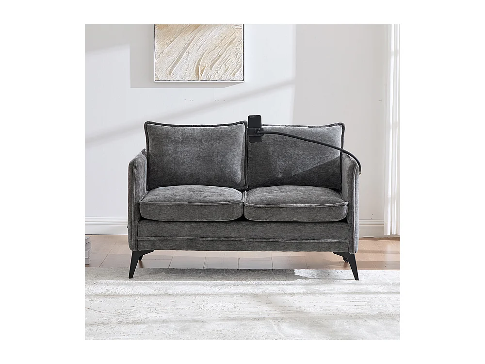 Canapé double moderne tissu poche rangement support téléphone réglable salon balcon gris