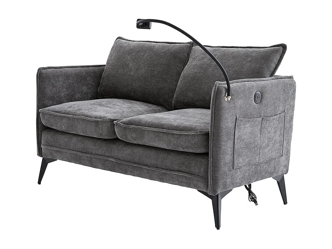 Canapé double moderne tissu poche rangement support téléphone réglable salon balcon gris