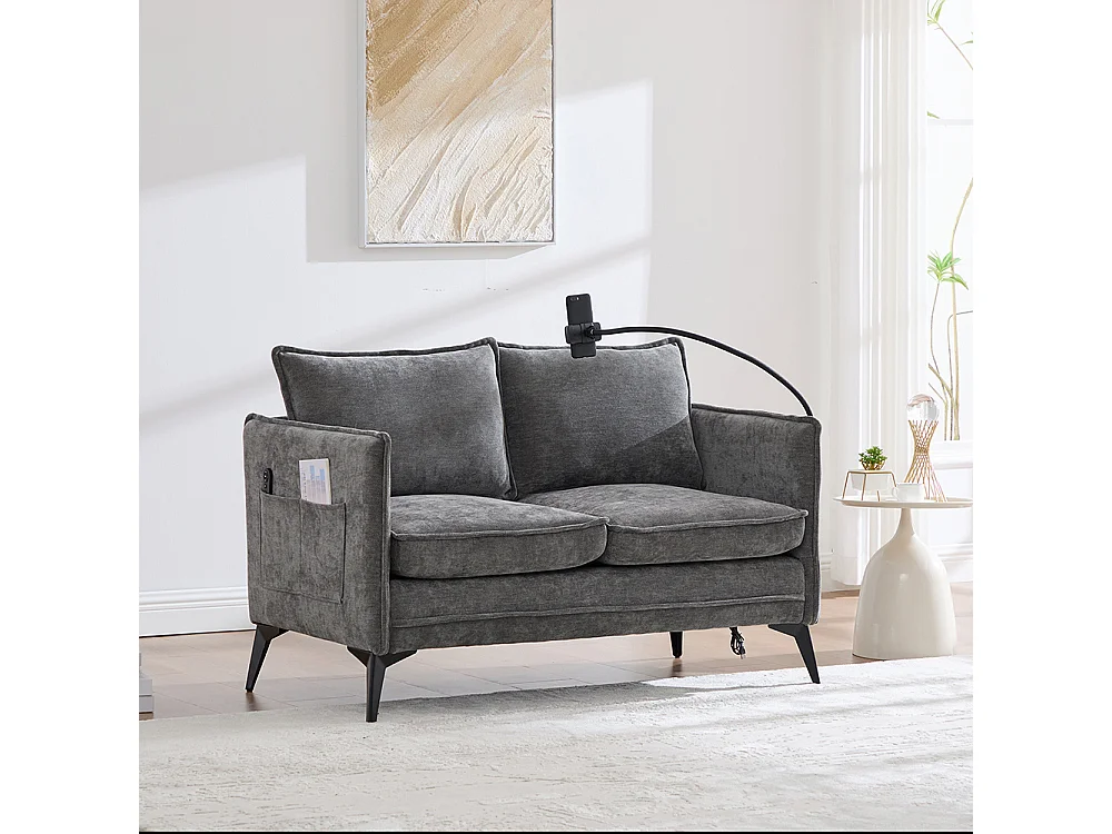 Canapé double moderne tissu poche rangement support téléphone réglable salon balcon gris