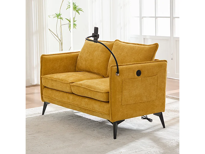 Canapé double moderne tissu poche rangement support téléphone réglable salon balcon jaune