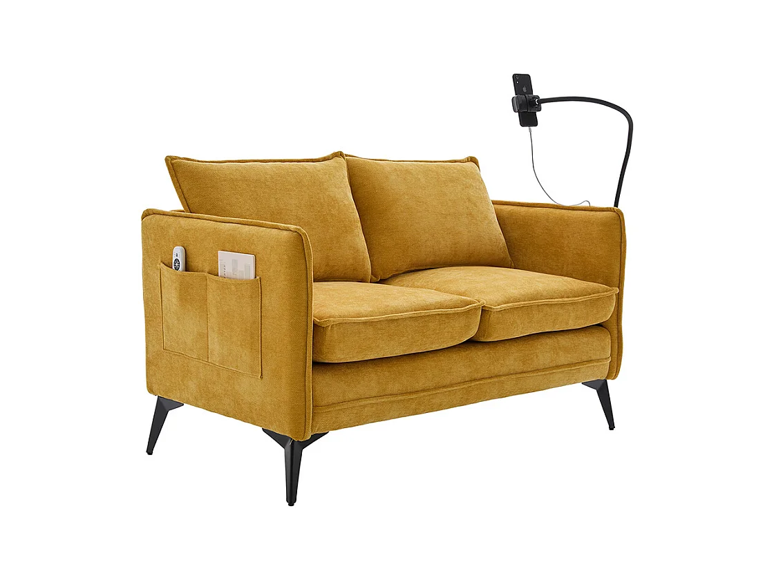 Canapé double moderne tissu poche rangement support téléphone réglable salon balcon jaune
