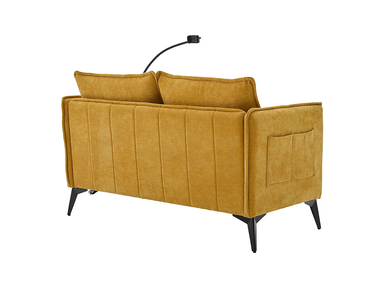 Canapé double moderne tissu poche rangement support téléphone réglable salon balcon jaune