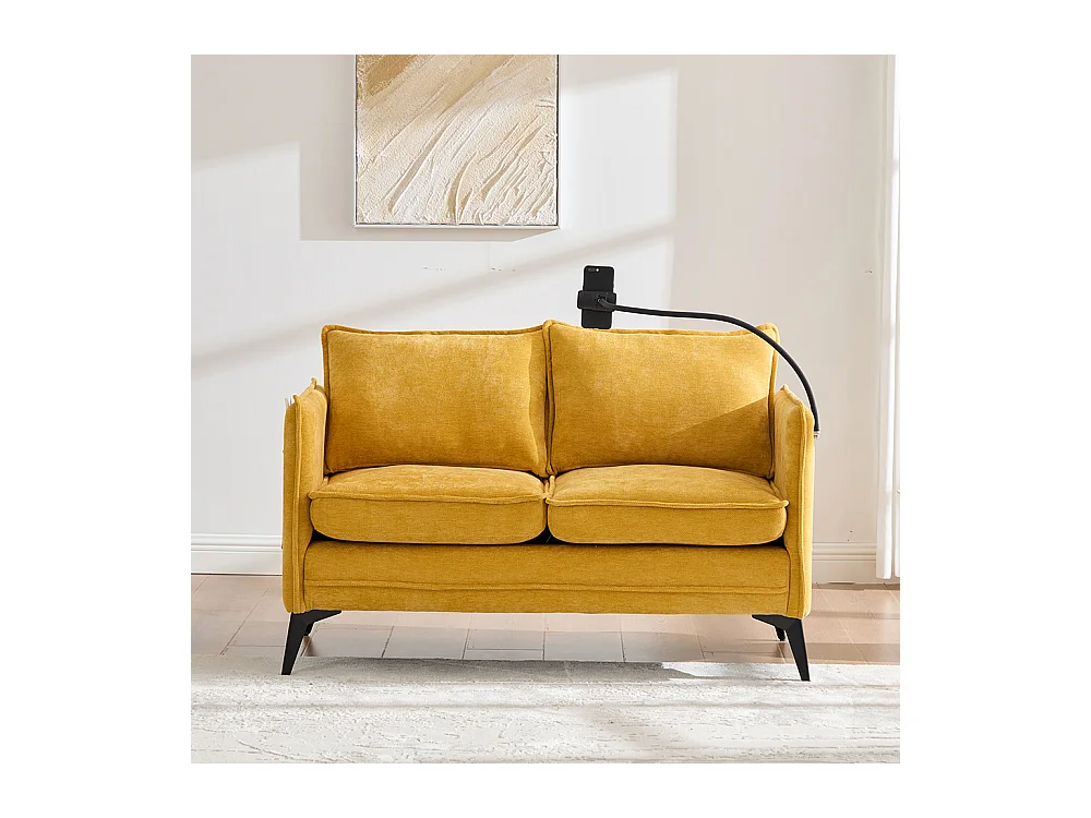 Canapé double moderne tissu poche rangement support téléphone réglable salon balcon jaune