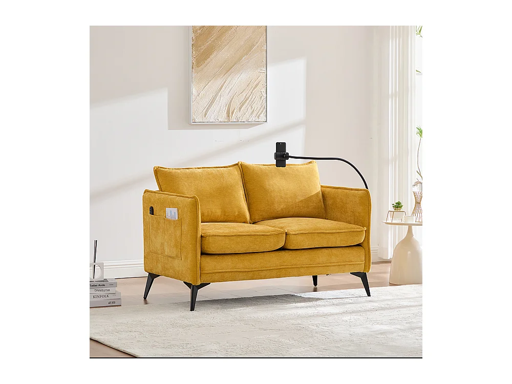 Canapé double moderne tissu poche rangement support téléphone réglable salon balcon jaune