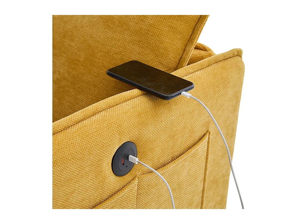 Canapé double moderne tissu poche rangement support téléphone réglable salon balcon jaune