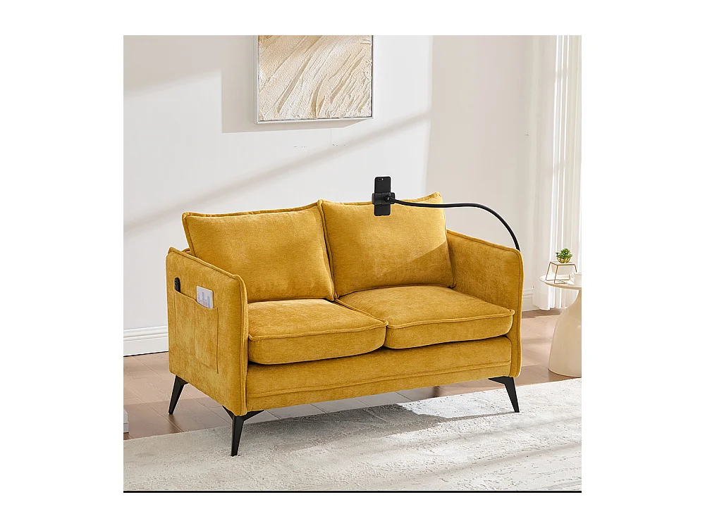 Canapé double moderne tissu poche rangement support téléphone réglable salon balcon jaune