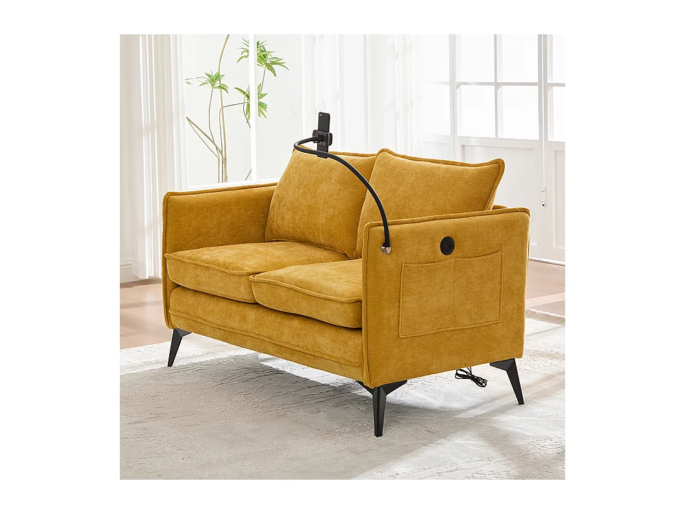 Canapé double moderne tissu poche rangement support téléphone réglable salon balcon jaune